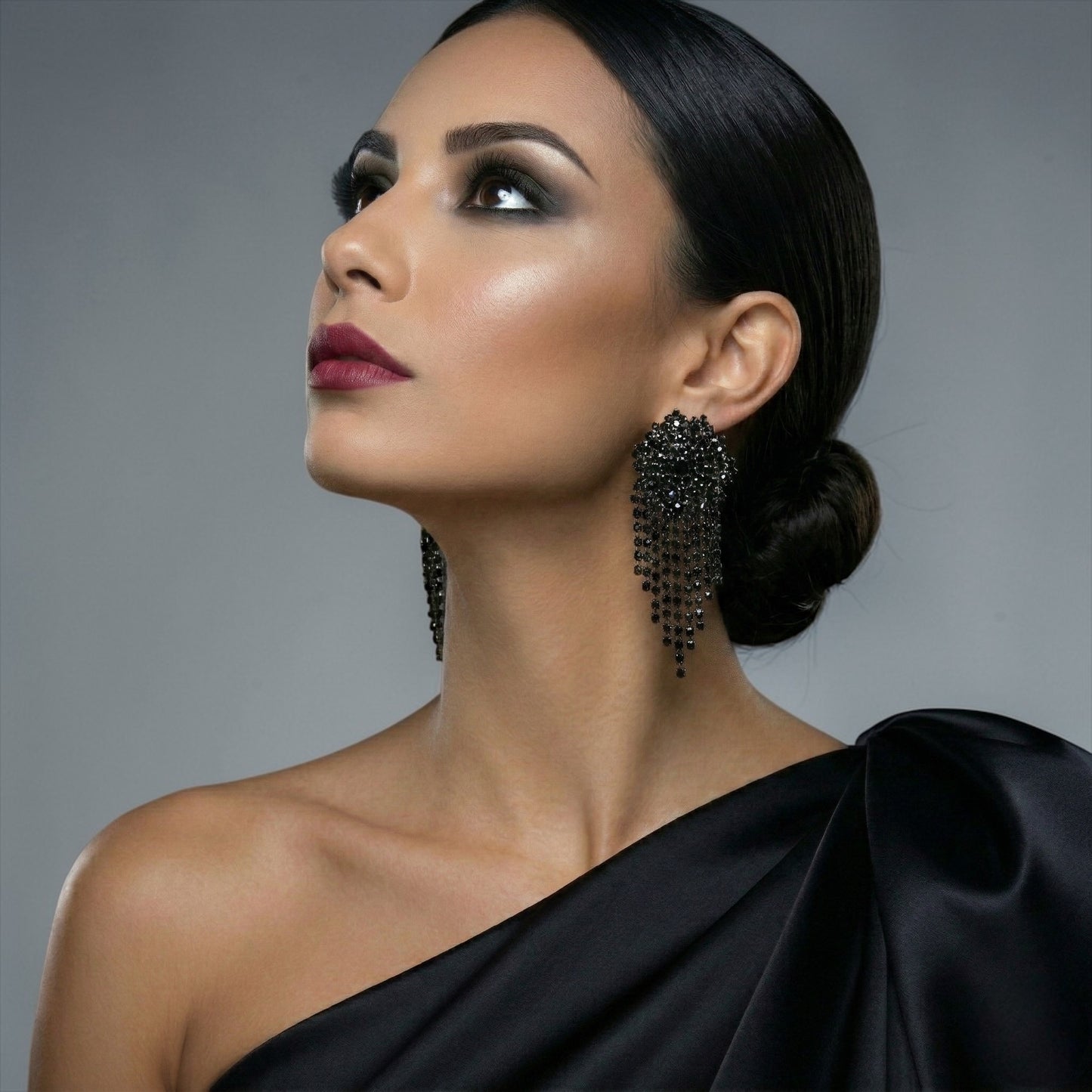 Black Rhinestone Tassel Drop Earrings – Statement Evening Earrings - Fatisha Boutique #