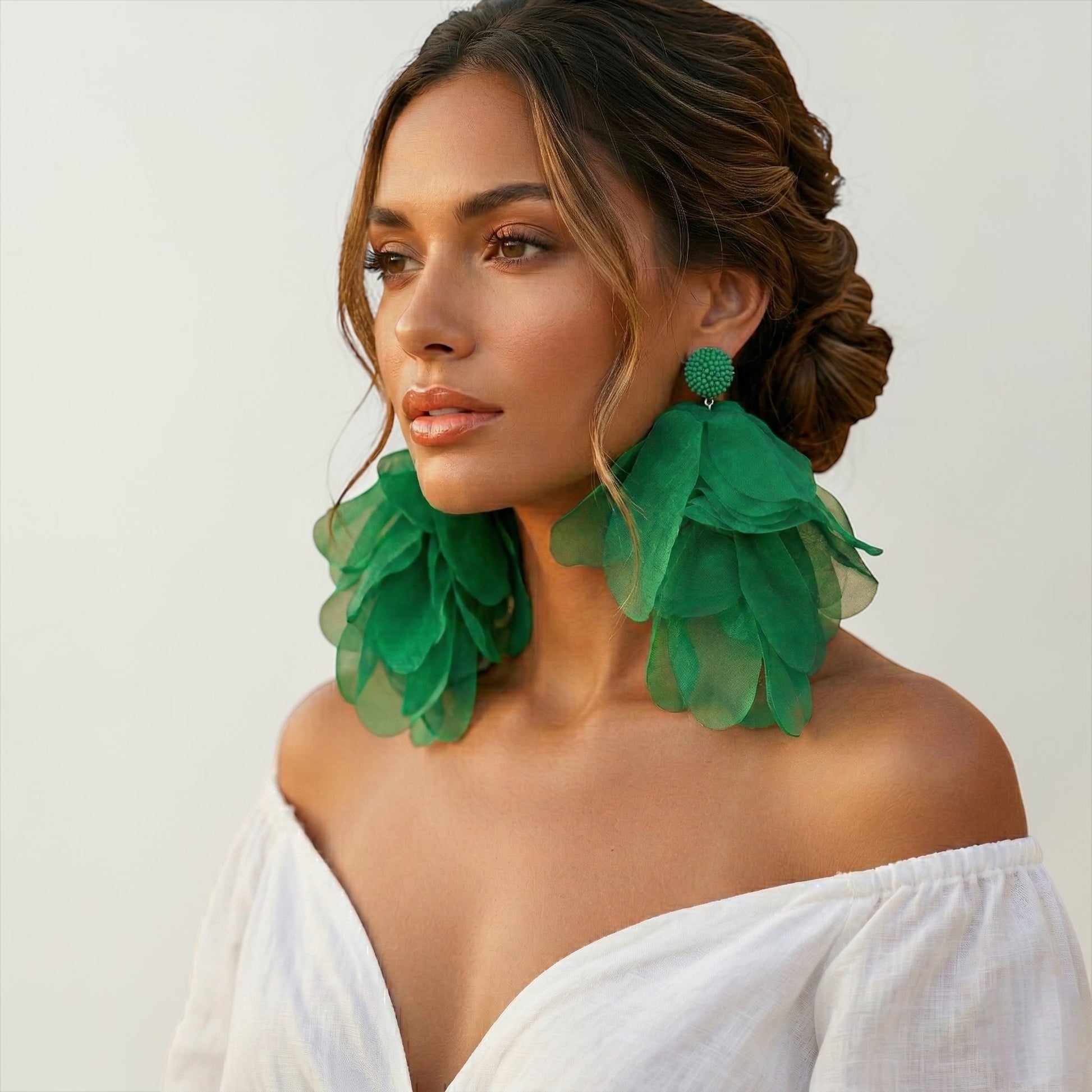 Emerald Green Floral Statement Earrings – Lightweight Bold Occasion Jewellery - Fatisha Boutique #