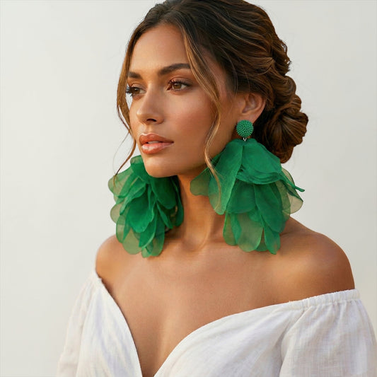 Emerald Green Floral Statement Earrings – Lightweight Bold Occasion Jewellery