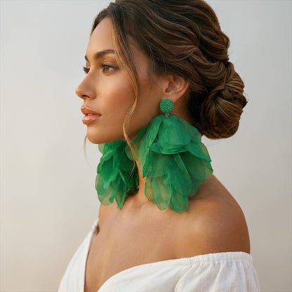 Emerald Green Floral Statement Earrings – Lightweight Bold Occasion Jewellery - Fatisha Boutique #