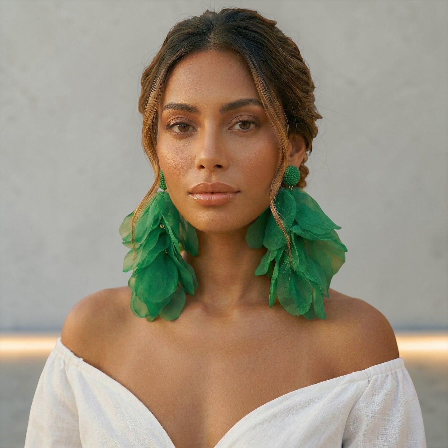 Emerald Green Floral Statement Earrings – Lightweight Bold Occasion Jewellery - Fatisha Boutique # Fatisha Boutique