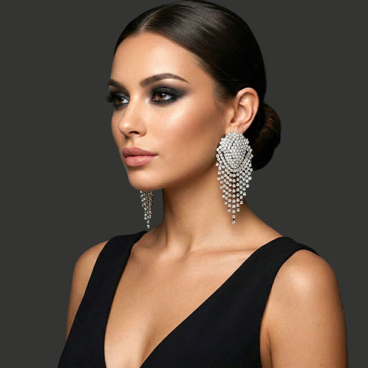 Glamorous Diamante Rhinestone Cascade Tassel Drop Earrings – Crystal Statement Jewellery - Fatisha Boutique #