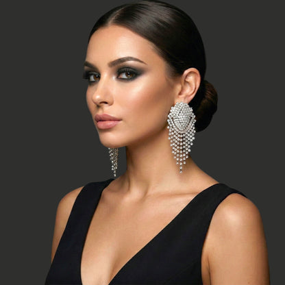 Glamorous Diamante Rhinestone Cascade Tassel Drop Earrings – Crystal Statement Jewellery - Fatisha Boutique #