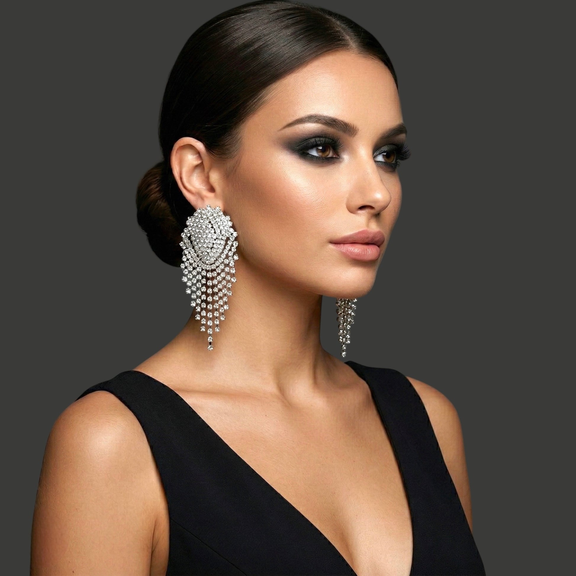 Glamorous Diamante Rhinestone Cascade Tassel Drop Earrings – Crystal Statement Jewellery - Fatisha Boutique #