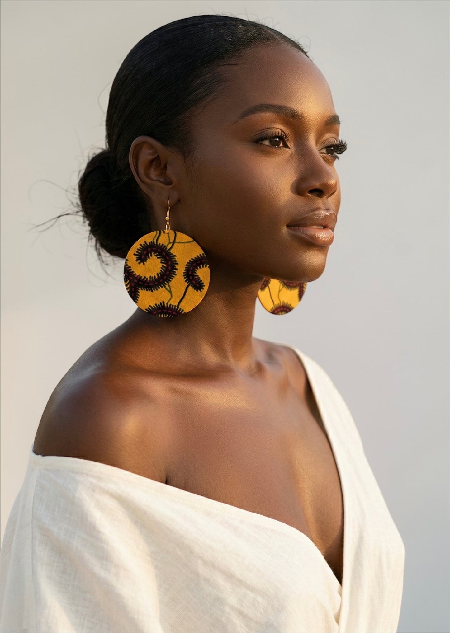 Handmade Ankara Fabric Statement Earrings – African Round Lightweight Dangle Jewellery - Fatisha Boutique #