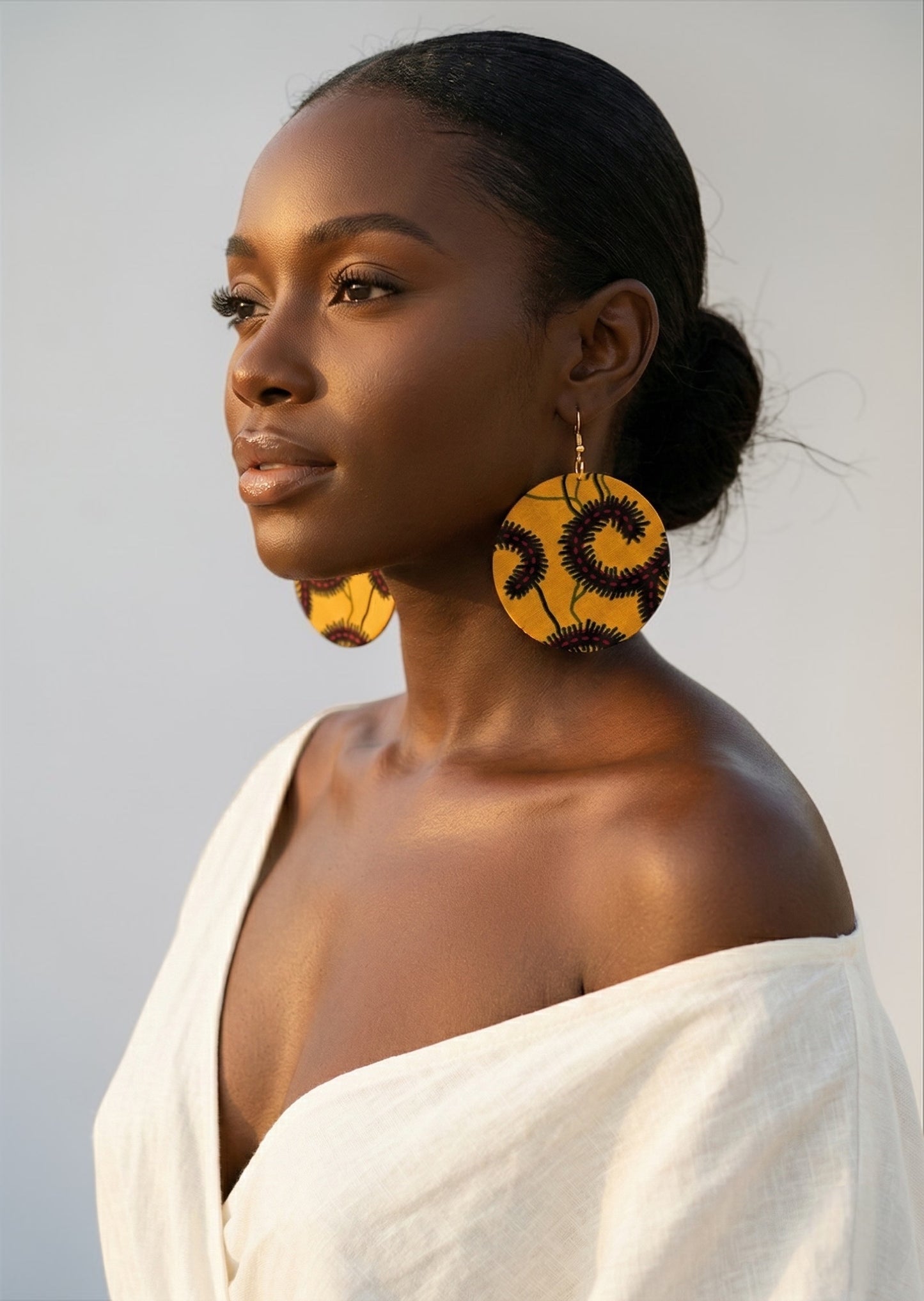Handmade Ankara Fabric Statement Earrings – African Round Lightweight Dangle Jewellery - Fatisha Boutique #