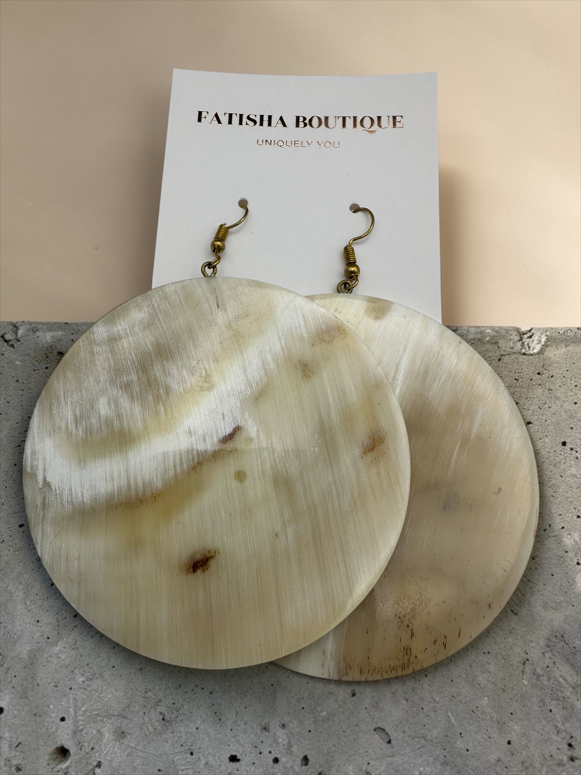 Handcrafted Buffalo Horn Disc Earrings – Oversized Natural Statement Dangle Earrings - Fatisha Boutique #