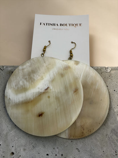 Handcrafted Buffalo Horn Disc Earrings – Oversized Natural Statement Dangle Earrings - Fatisha Boutique #