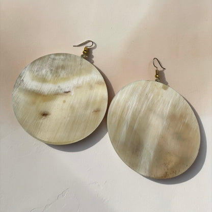 Handcrafted Buffalo Horn Disc Earrings – Oversized Natural Statement Dangle Earrings - Fatisha Boutique #