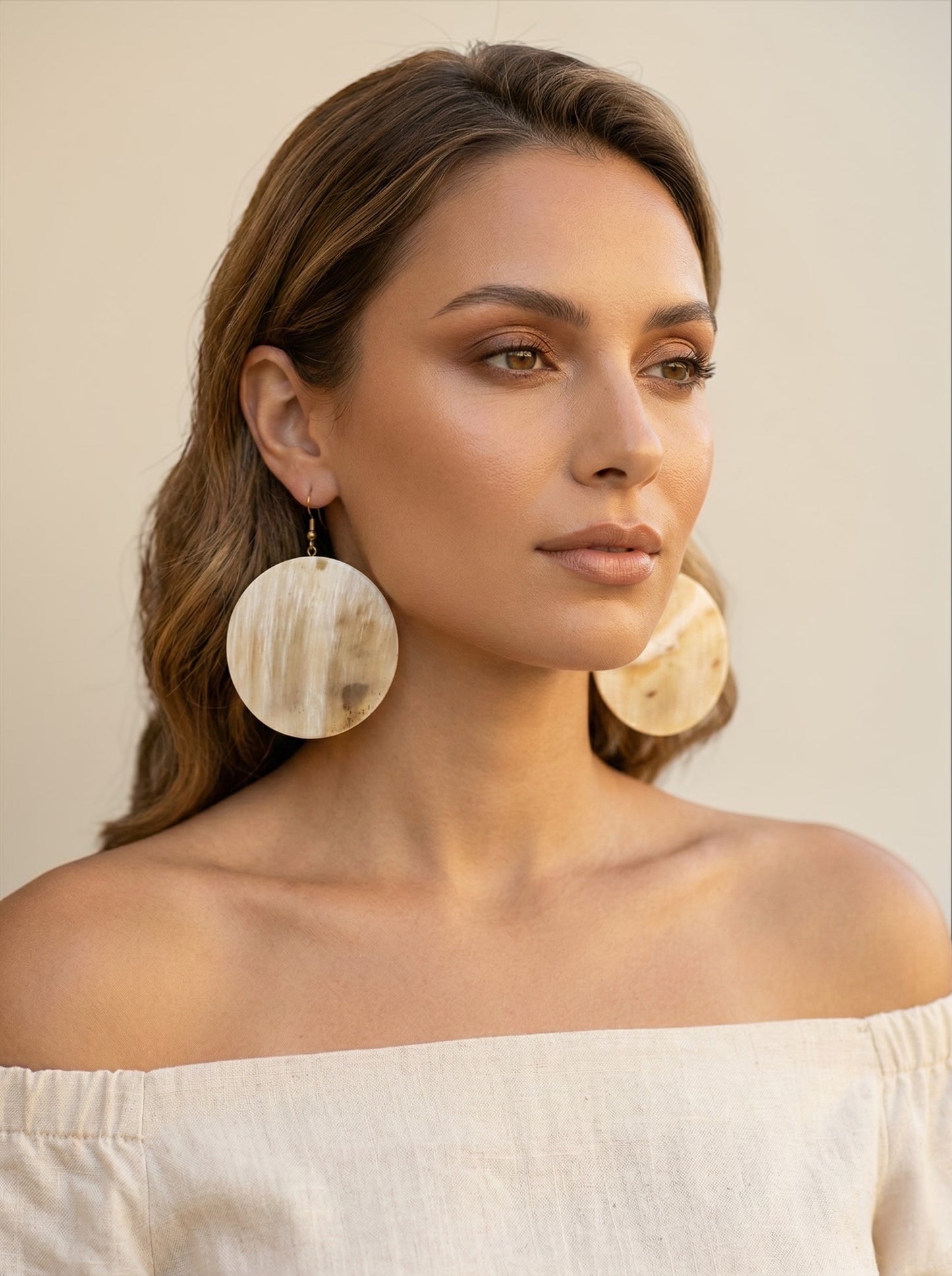 Handcrafted Buffalo Horn Disc Earrings – Oversized Natural Statement Dangle Earrings - Fatisha Boutique # Fatisha Boutique