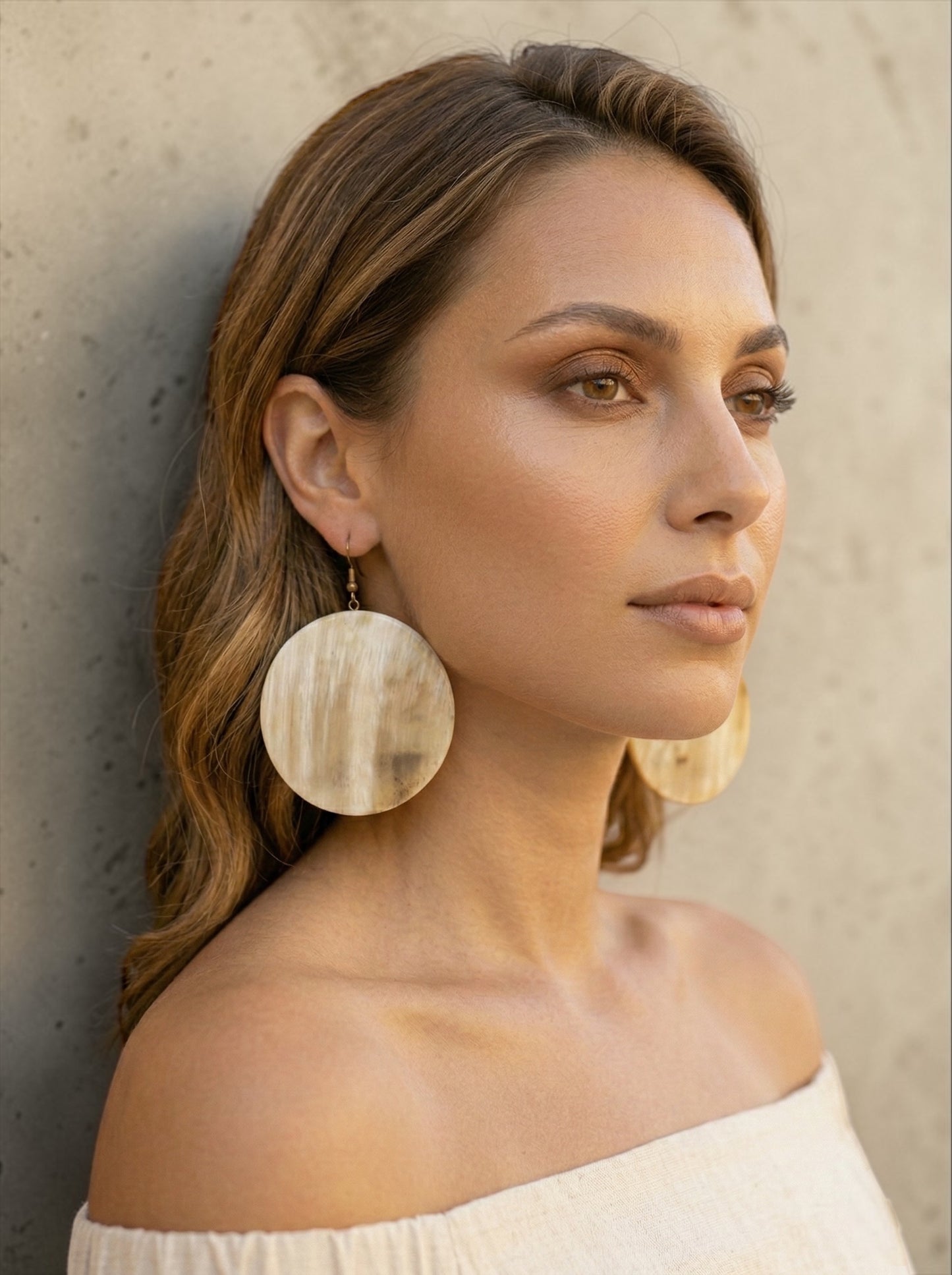 Handcrafted Buffalo Horn Disc Earrings – Oversized Natural Statement Dangle Earrings - Fatisha Boutique # Fatisha Boutique