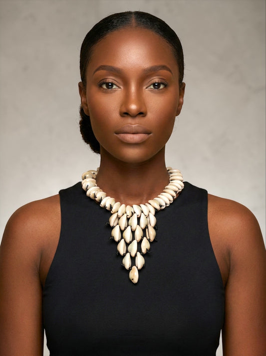 Authentic African Cowrie Shell Statement Necklace – Handmade Tribal Beaded Pendant Jewellery - Fatisha Boutique #