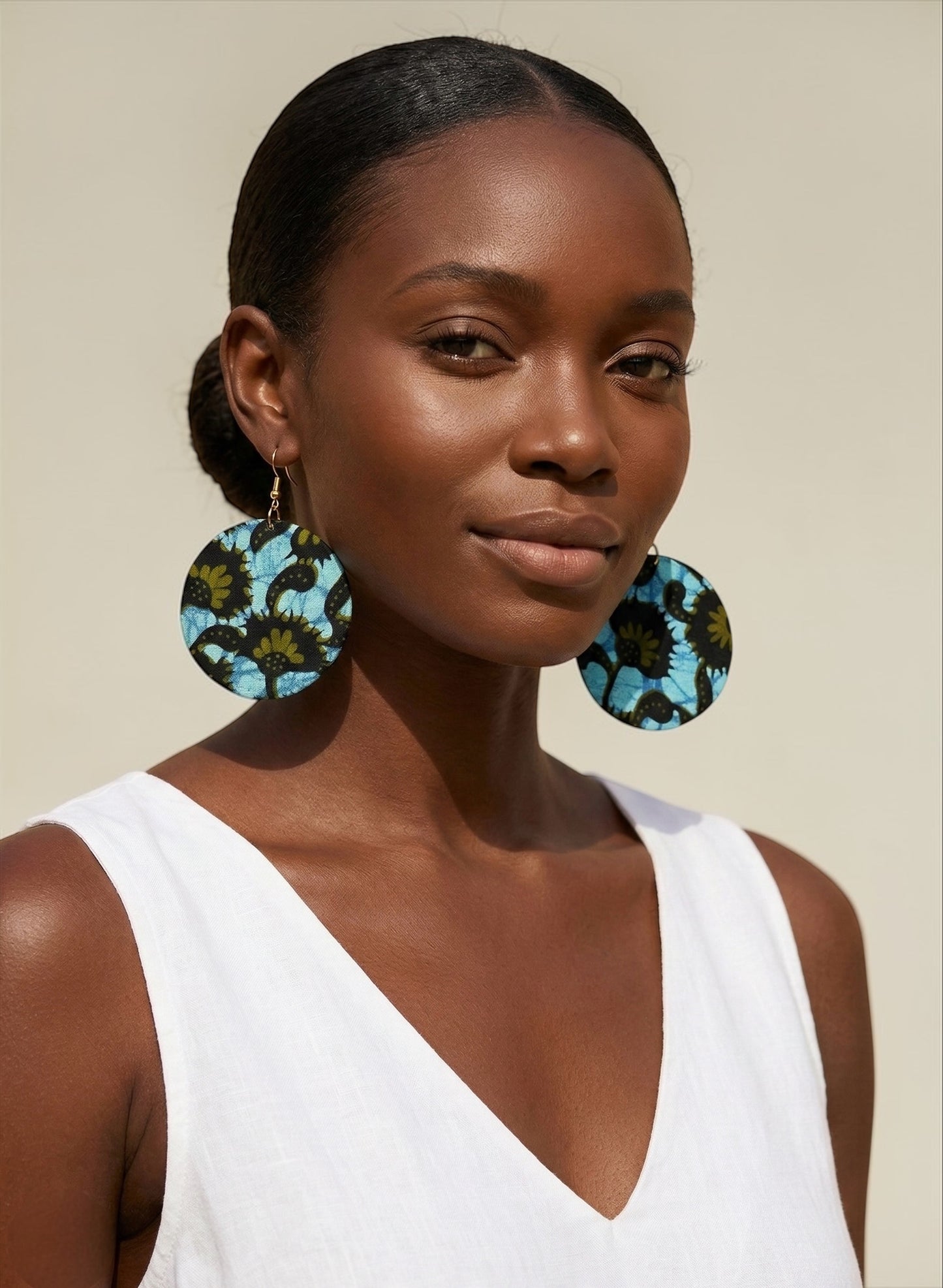 Green Ankara Fabric Statement Earrings – Handmade African Print Round Dangle Jewellery - Fatisha Boutique #