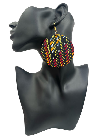 Black Ankara Fabric Statement Earrings – Handmade African Print Round Dangle Jewellery - Fatisha Boutique #