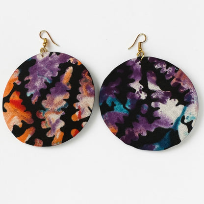 Purple & Orange Ankara Fabric Statement Earrings – Handmade African Print Round Dangle Jewellery - Fatisha Boutique #