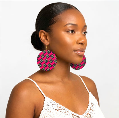 Pink & Navy Ankara Statement Earrings – Handmade African Print Round Dangle Jewellery - Fatisha Boutique #