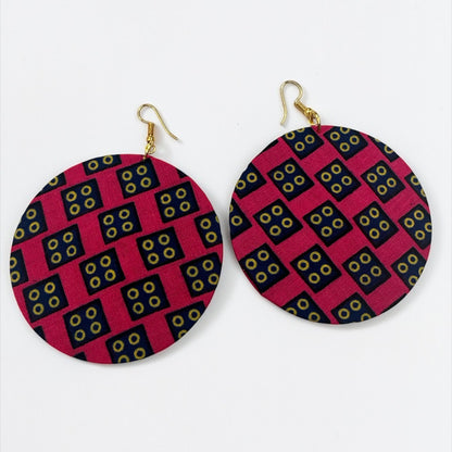 Pink & Navy Ankara Statement Earrings – Handmade African Print Round Dangle Jewellery - Fatisha Boutique #