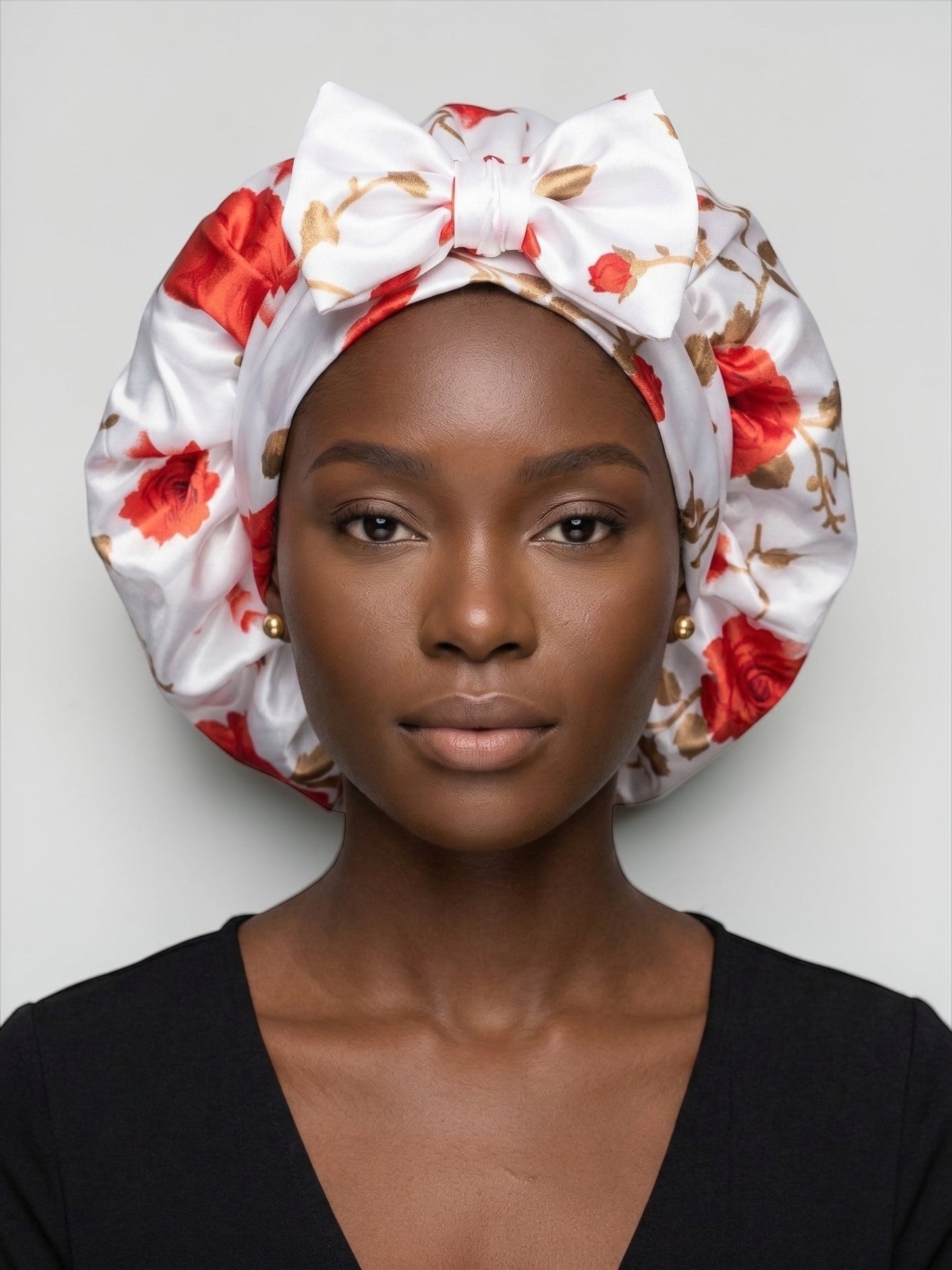 Red Rose Satin Silk Hair Bonnet with Long Ties – Luxury Sleep Cap & Headwrap - Fatisha Boutique #