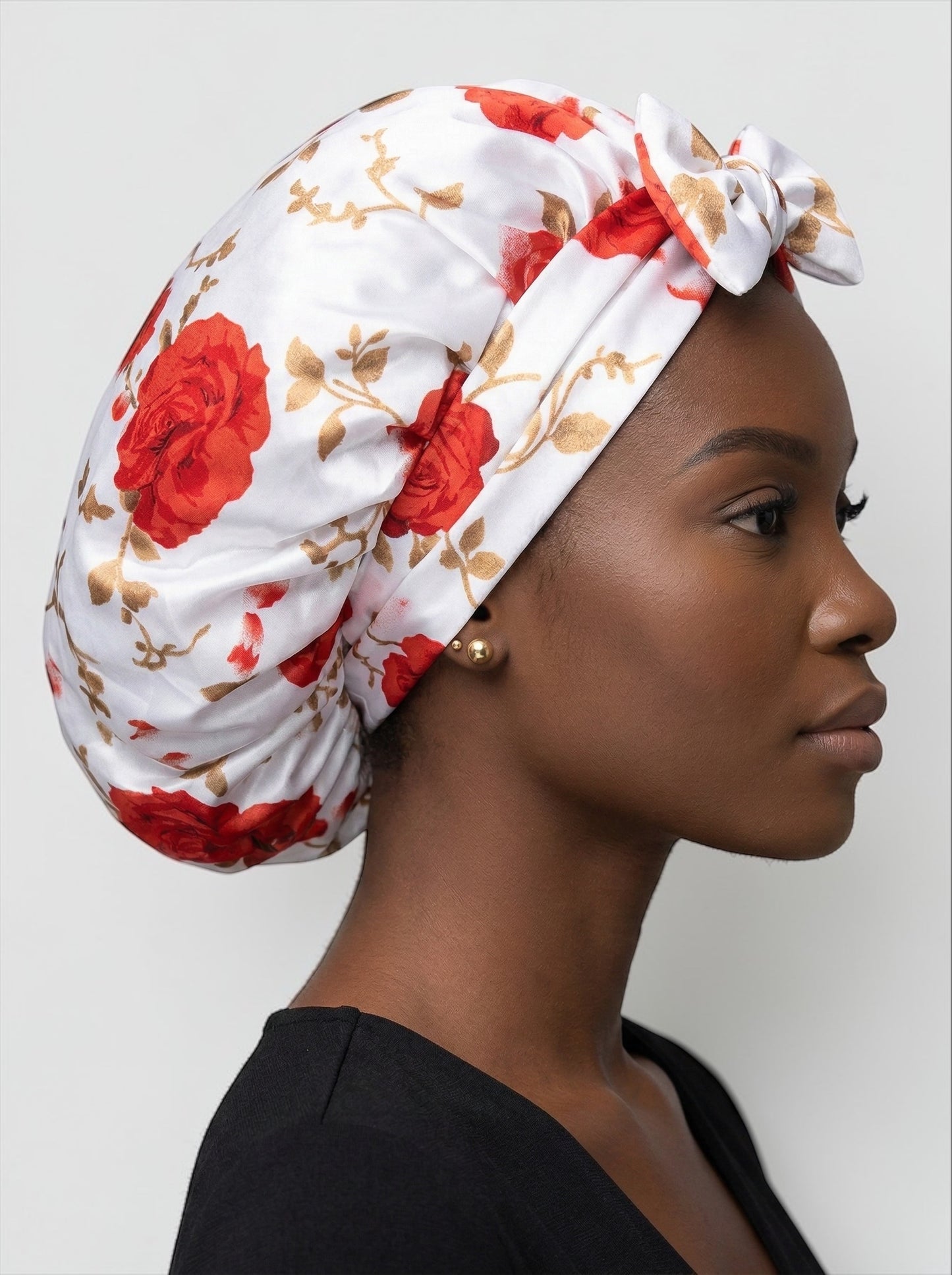 Red Rose Satin Silk Hair Bonnet with Long Ties – Luxury Sleep Cap & Headwrap - Fatisha Boutique #