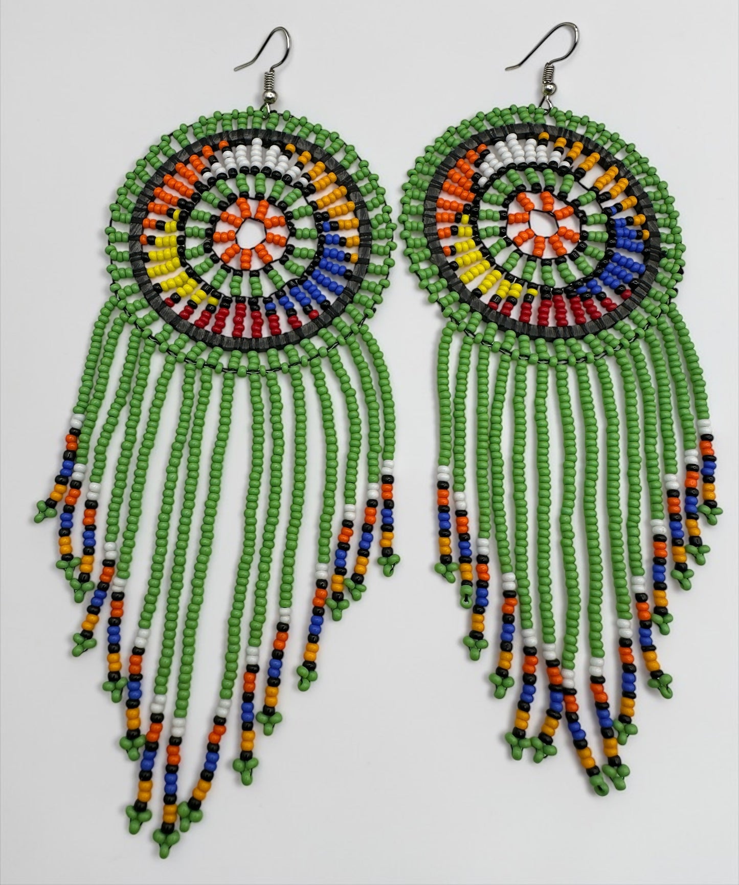 Green Maasai African Beaded Tassel Earrings – Handmade Tribal Statement Jewellery