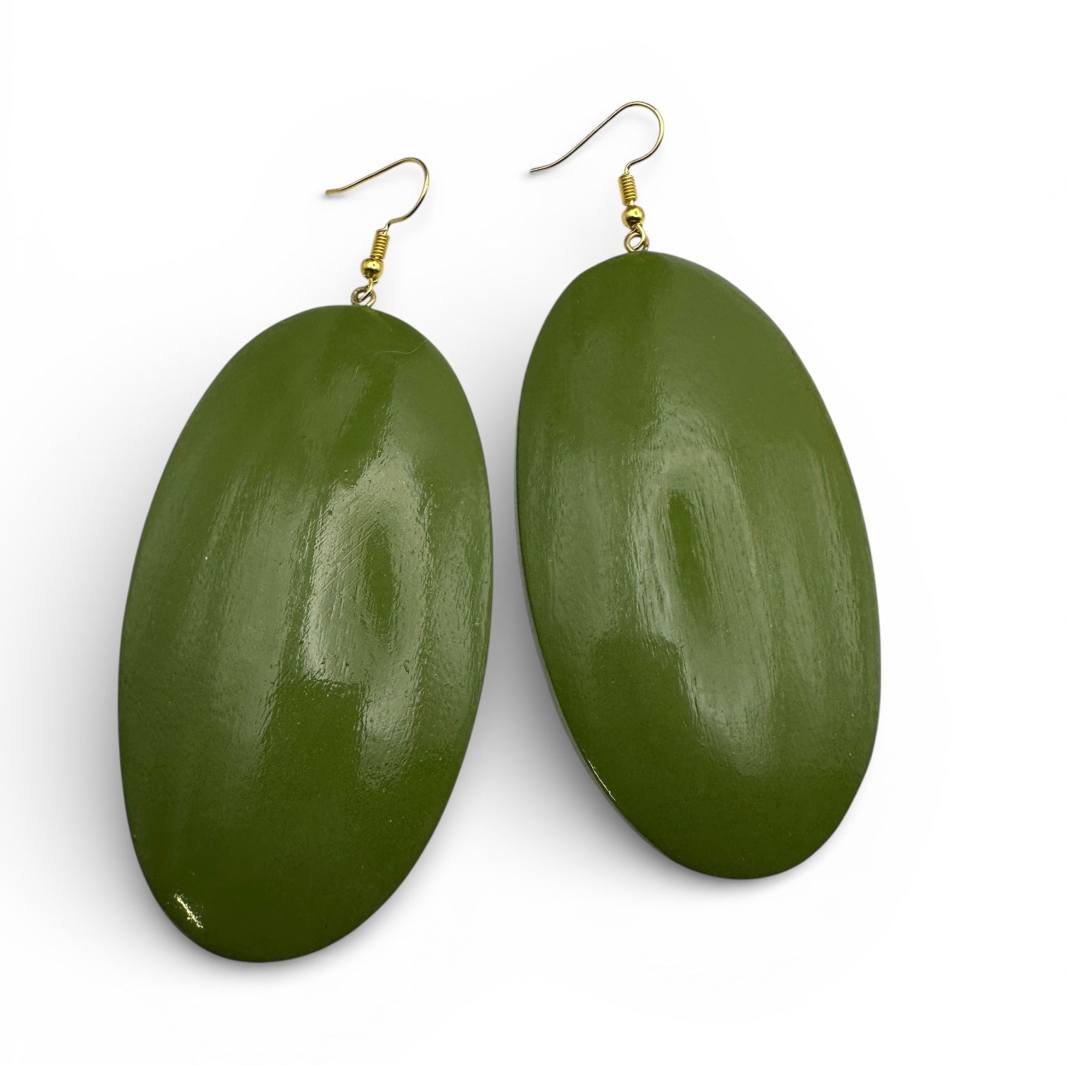 Green Wooden Oval Dangle Earrings – Handmade Boho Chic Statement Jewellery |Ethnic Earrings - Fatisha Boutique #