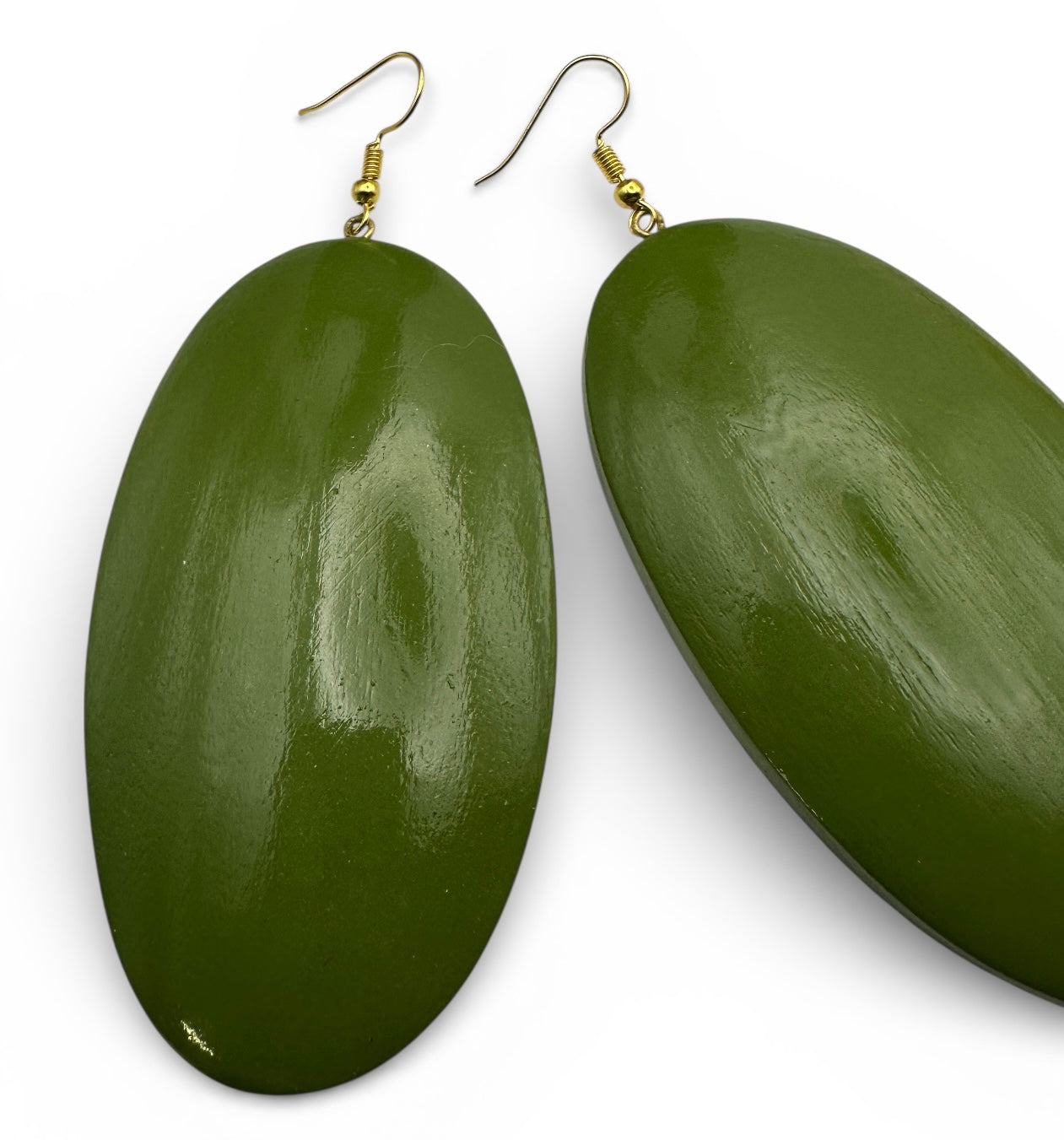 Green Wooden Oval Dangle Earrings – Handmade Boho Chic Statement Jewellery |Ethnic Earrings - Fatisha Boutique #