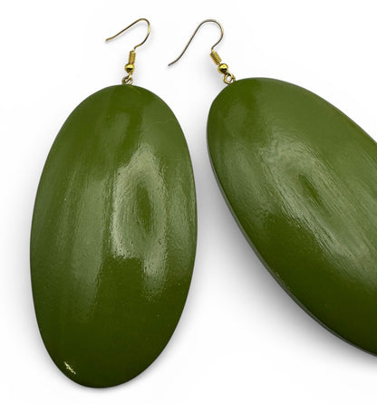 Green Wooden Oval Dangle Earrings – Handmade Boho Chic Statement Jewellery |Ethnic Earrings - Fatisha Boutique #