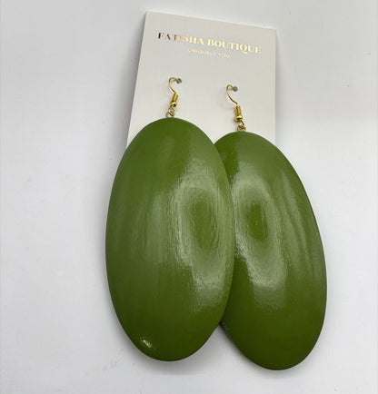 Green Wooden Oval Dangle Earrings – Handmade Boho Chic Statement Jewellery |Ethnic Earrings - Fatisha Boutique #