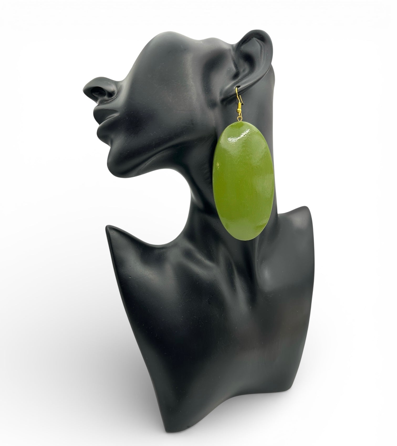 Green Wooden Oval Dangle Earrings – Handmade Boho Chic Statement Jewellery |Ethnic Earrings - Fatisha Boutique #