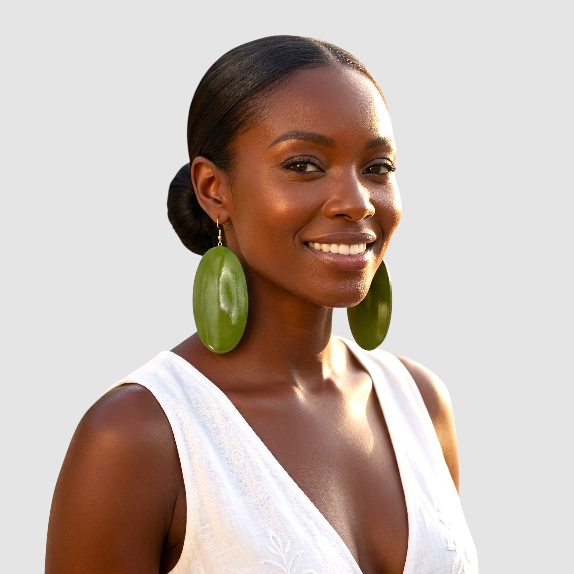 Green Wooden Oval Dangle Earrings – Handmade Boho Chic Statement Jewellery |Ethnic Earrings - Fatisha Boutique #