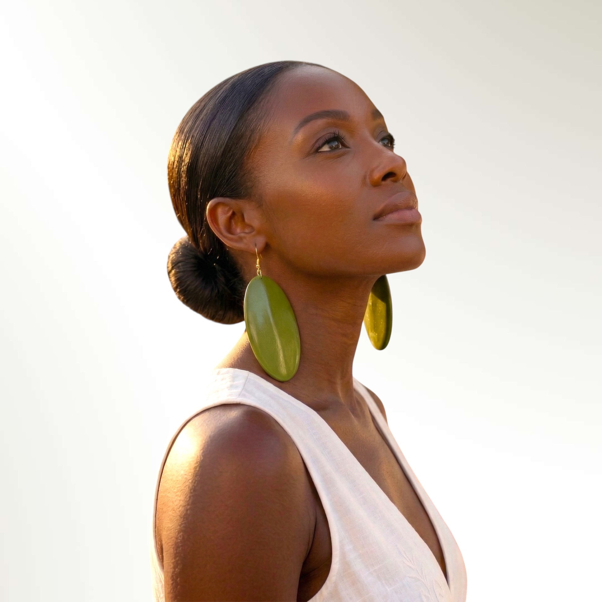 Green Wooden Oval Dangle Earrings – Handmade Boho Chic Statement Jewellery |Ethnic Earrings - Fatisha Boutique #