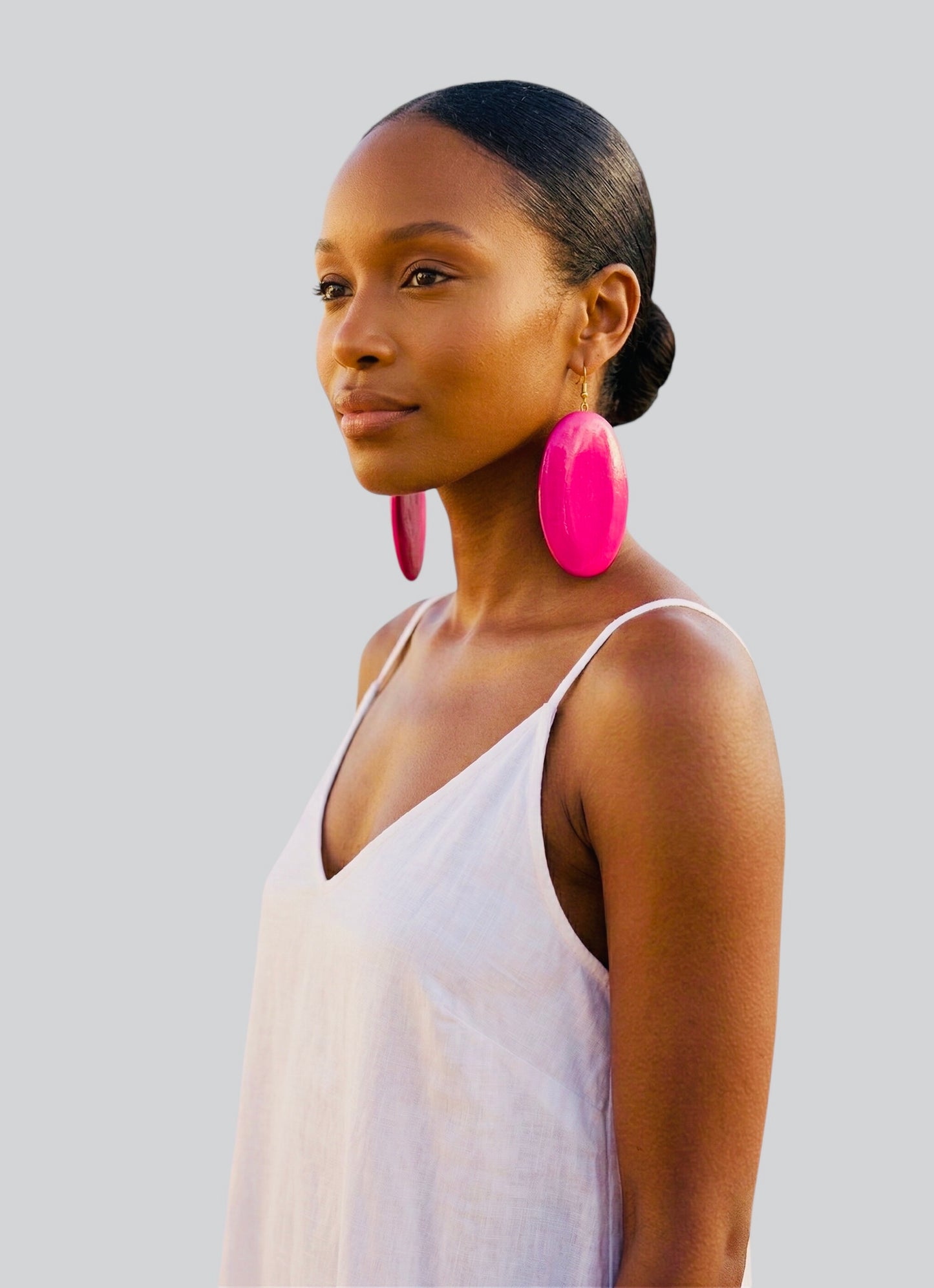 Pink Wooden Oval Dangle Earrings – Handmade Boho Statement Jewellery | Ethnic Earrings - Fatisha Boutique #