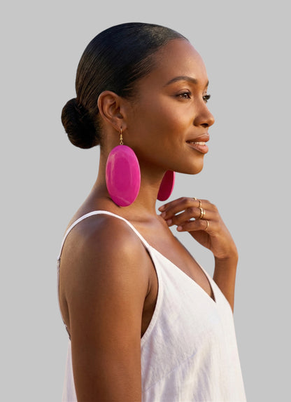 Pink Wooden Oval Dangle Earrings – Handmade Boho Statement Jewellery | Ethnic Earrings - Fatisha Boutique #