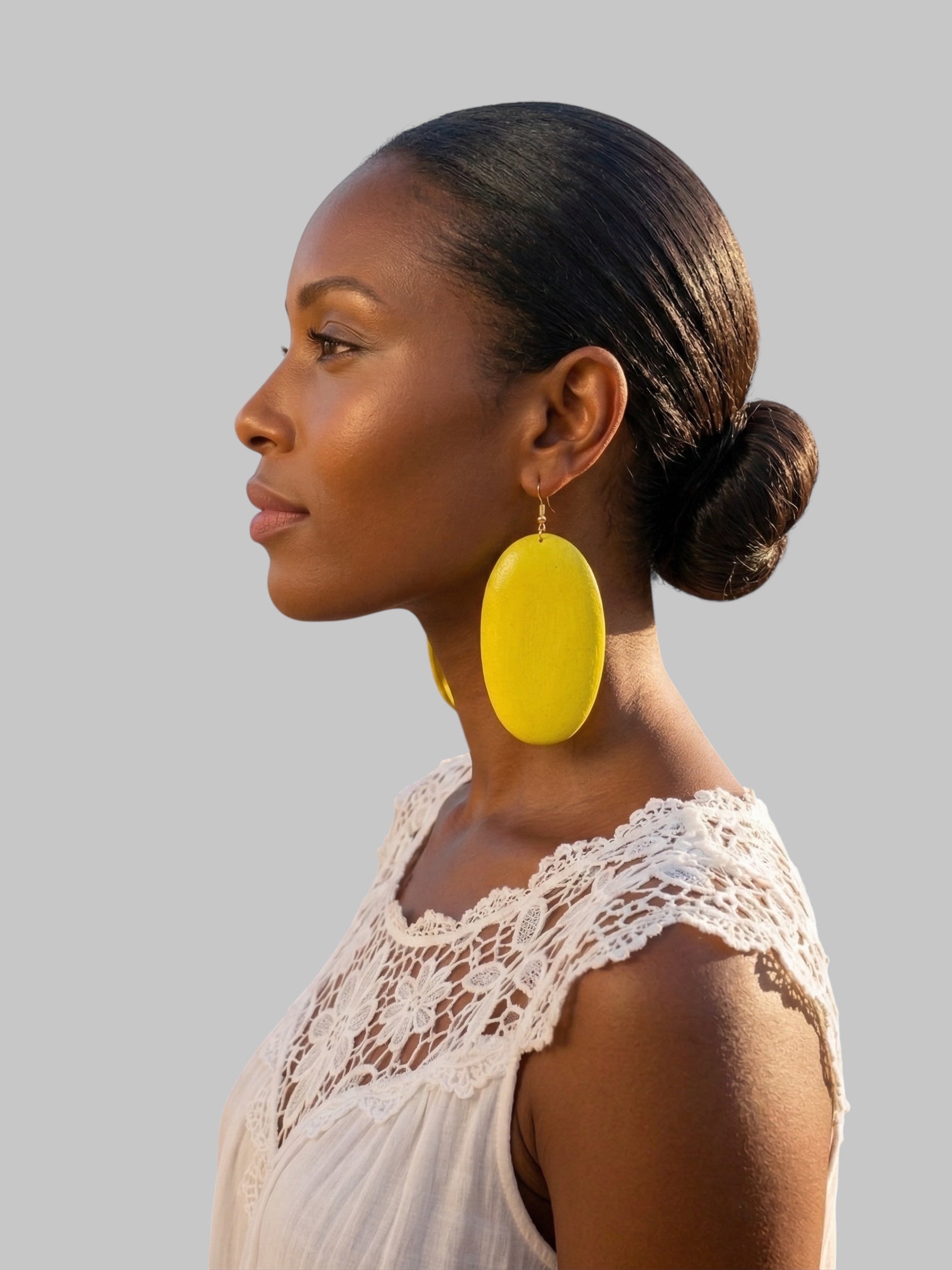 Yellow Wooden Oval Dangle Earrings – Handmade Boho Statement Jewellery |  Ethnic Earrings - Fatisha Boutique #