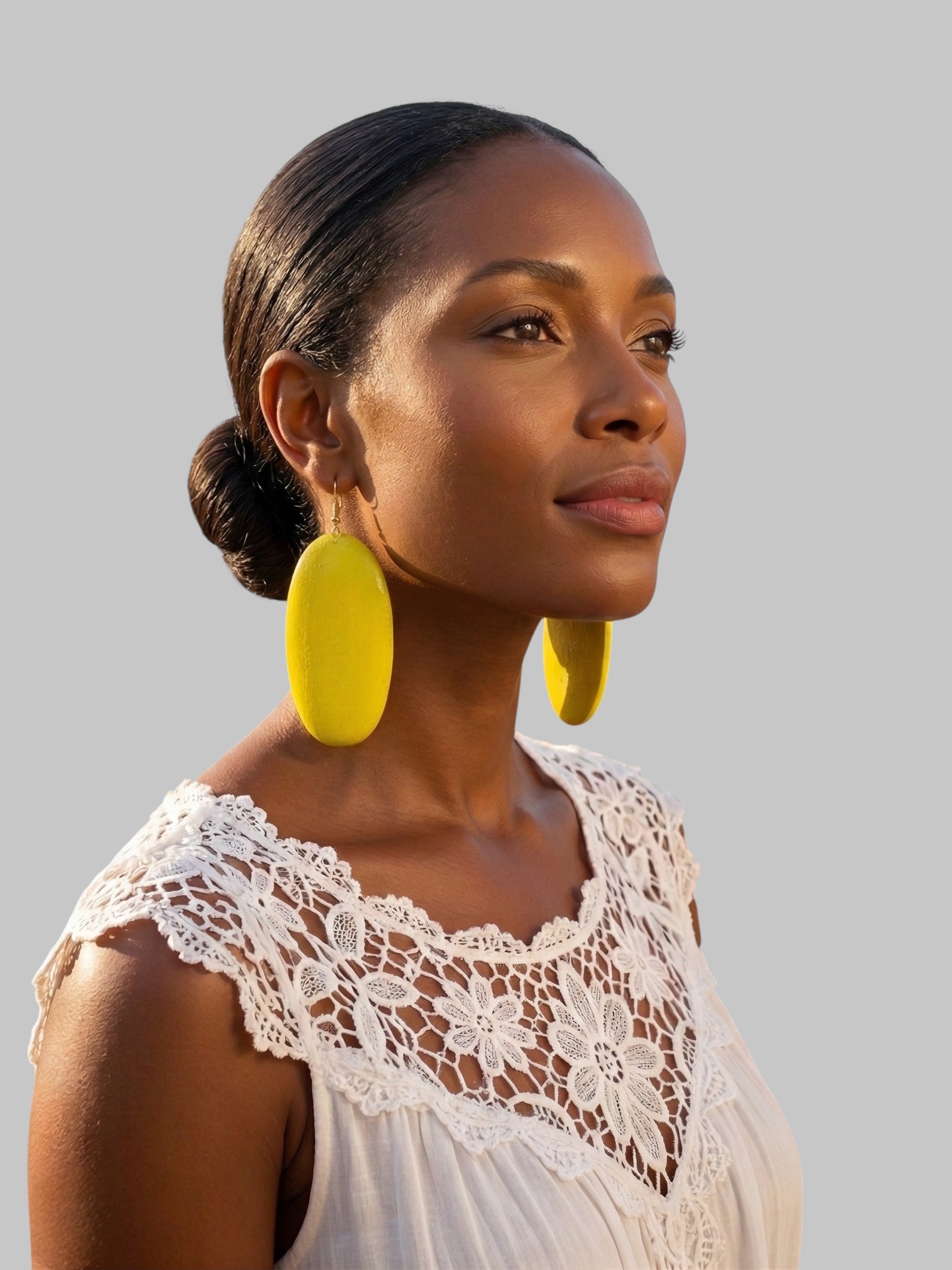 Yellow Wooden Oval Dangle Earrings – Handmade Boho Statement Jewellery |  Ethnic Earrings - Fatisha Boutique #