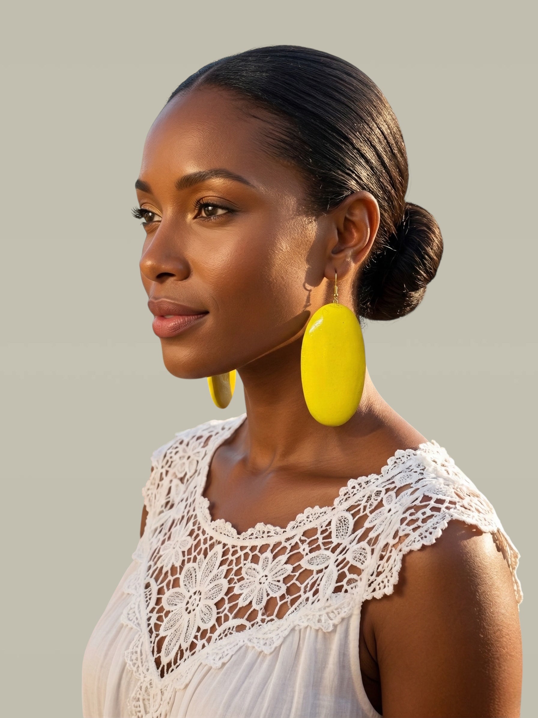 Yellow Wooden Oval Dangle Earrings – Handmade Boho Statement Jewellery |  Ethnic Earrings - Fatisha Boutique #