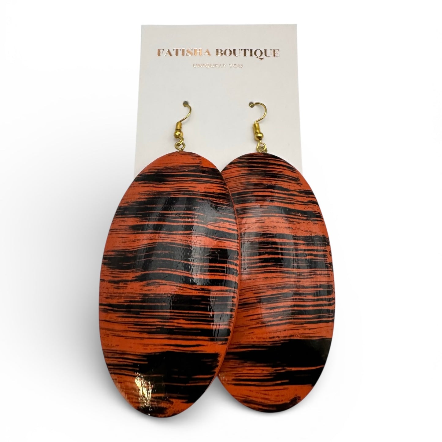Red & Black Wooden Oval Dangle Earrings – Handmade Boho Statement Jewellery | Ethnic Wood Earrings - Fatisha Boutique #