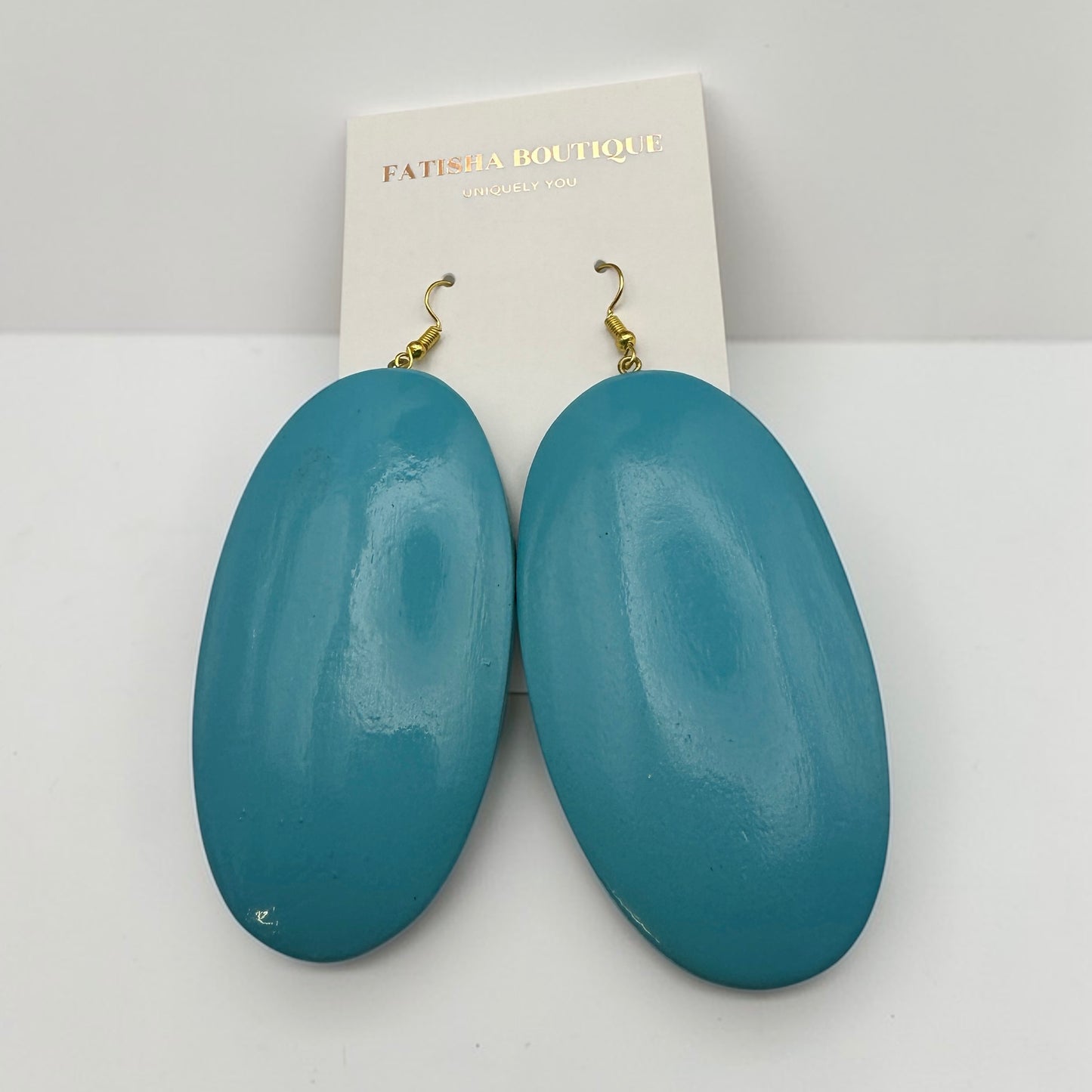 Blue Wooden Oval Dangle Earrings – Handmade Boho Statement Jewellery |Ethnic Earrings - Fatisha Boutique #