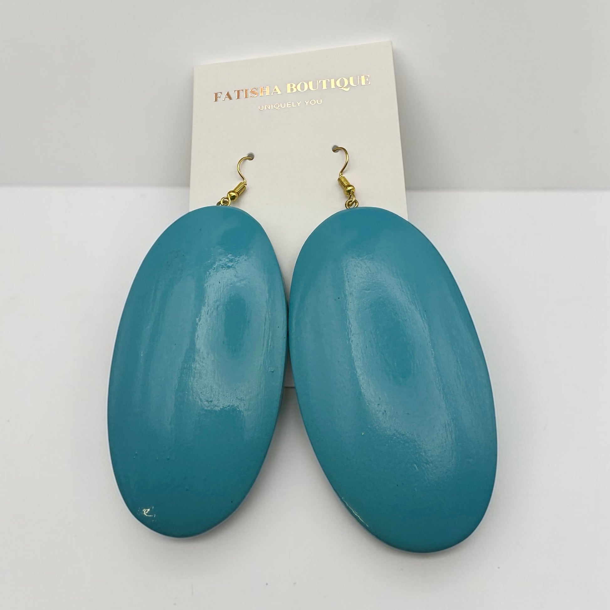 Blue Wooden Oval Dangle Earrings – Handmade Boho Statement Jewellery |Ethnic Earrings - Fatisha Boutique #