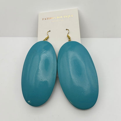 Blue Wooden Oval Dangle Earrings – Handmade Boho Statement Jewellery |Ethnic Earrings - Fatisha Boutique #