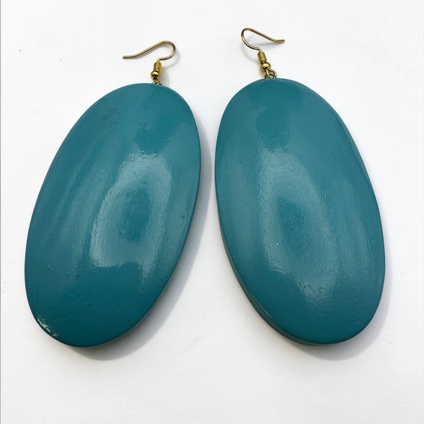 Blue Wooden Oval Dangle Earrings – Handmade Boho Statement Jewellery |Ethnic Earrings - Fatisha Boutique #