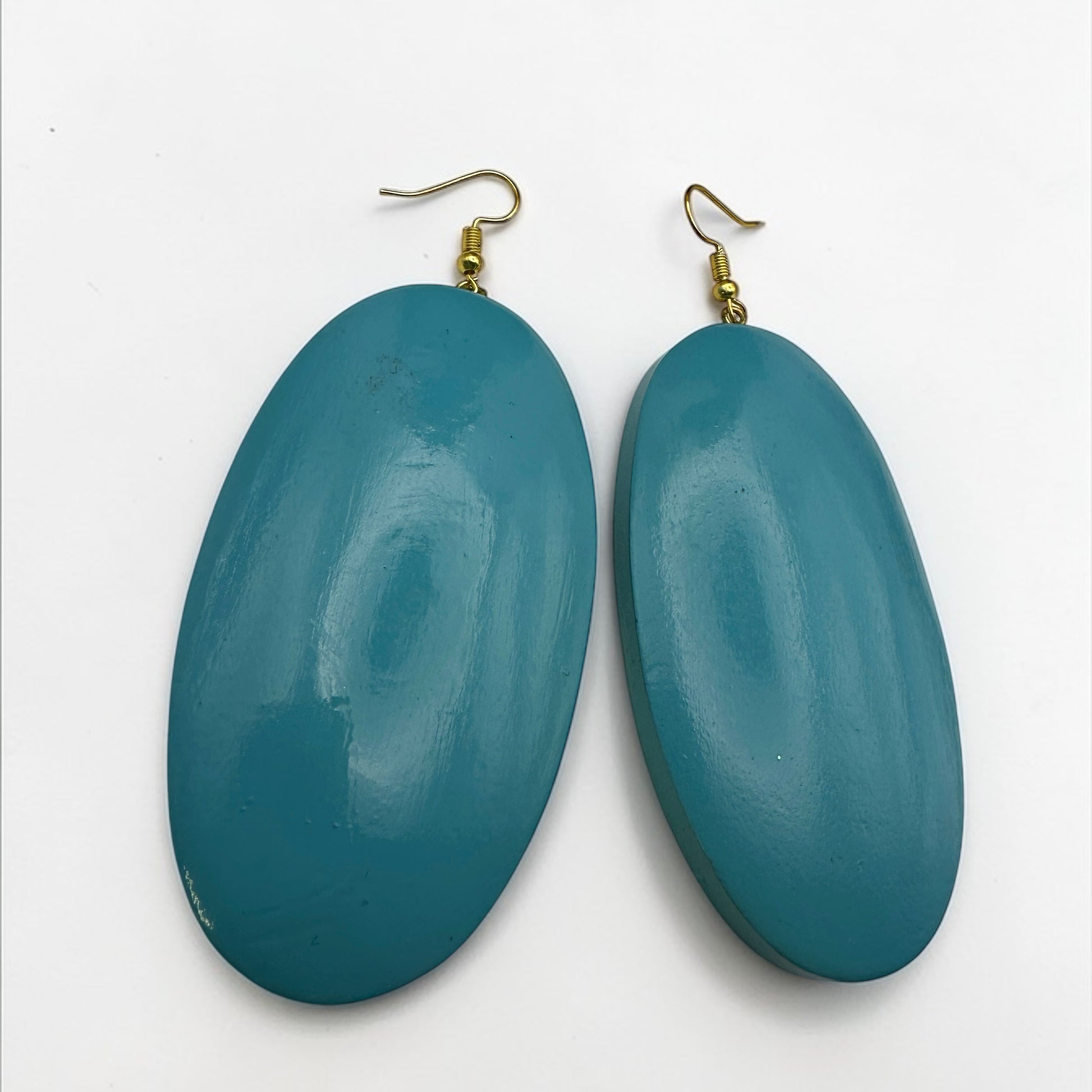 Blue Wooden Oval Dangle Earrings – Handmade Boho Statement Jewellery |Ethnic Earrings - Fatisha Boutique #