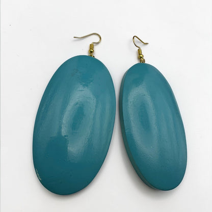 Blue Wooden Oval Dangle Earrings – Handmade Boho Statement Jewellery |Ethnic Earrings - Fatisha Boutique #