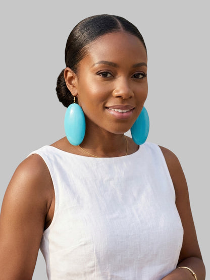 Blue Wooden Oval Dangle Earrings – Handmade Boho Statement Jewellery |Ethnic Earrings - Fatisha Boutique #