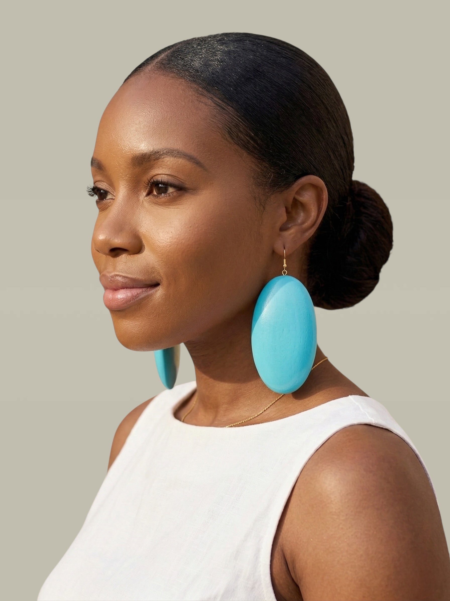 Blue Wooden Oval Dangle Earrings – Handmade Boho Statement Jewellery |Ethnic Earrings - Fatisha Boutique #