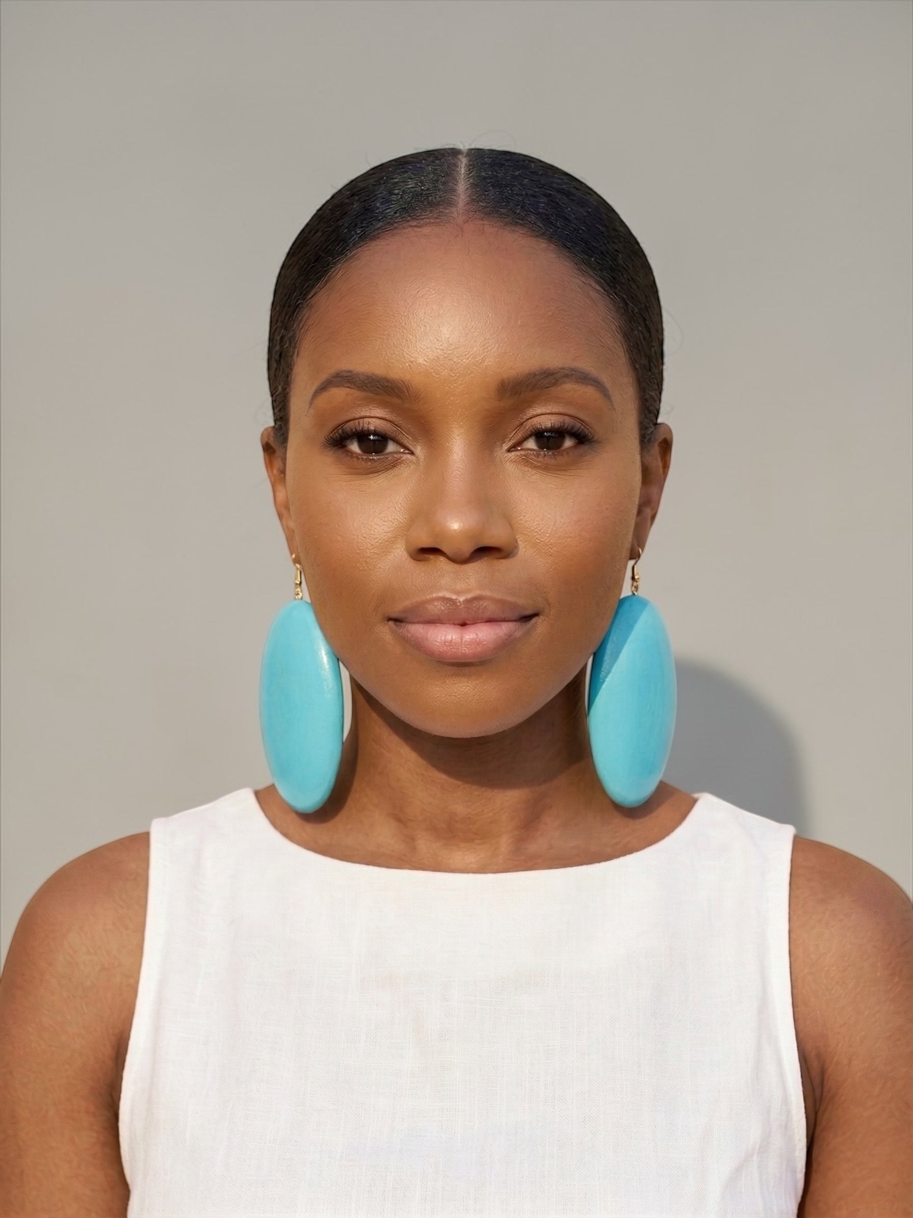 Blue Wooden Oval Dangle Earrings – Handmade Boho Statement Jewellery |Ethnic Earrings - Fatisha Boutique #