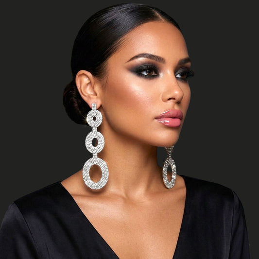 Extra Long Diamante Rhinestone Statement Earrings – Elegant Crystal Teardrop Dangle Earrings | Glam Evening, Wedding Guest Jewellery - Fatisha Boutique #