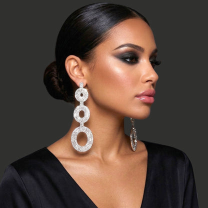Extra Long Diamante Rhinestone Statement Earrings – Elegant Crystal Teardrop Dangle Earrings | Glam Evening, Wedding Guest Jewellery - Fatisha Boutique #
