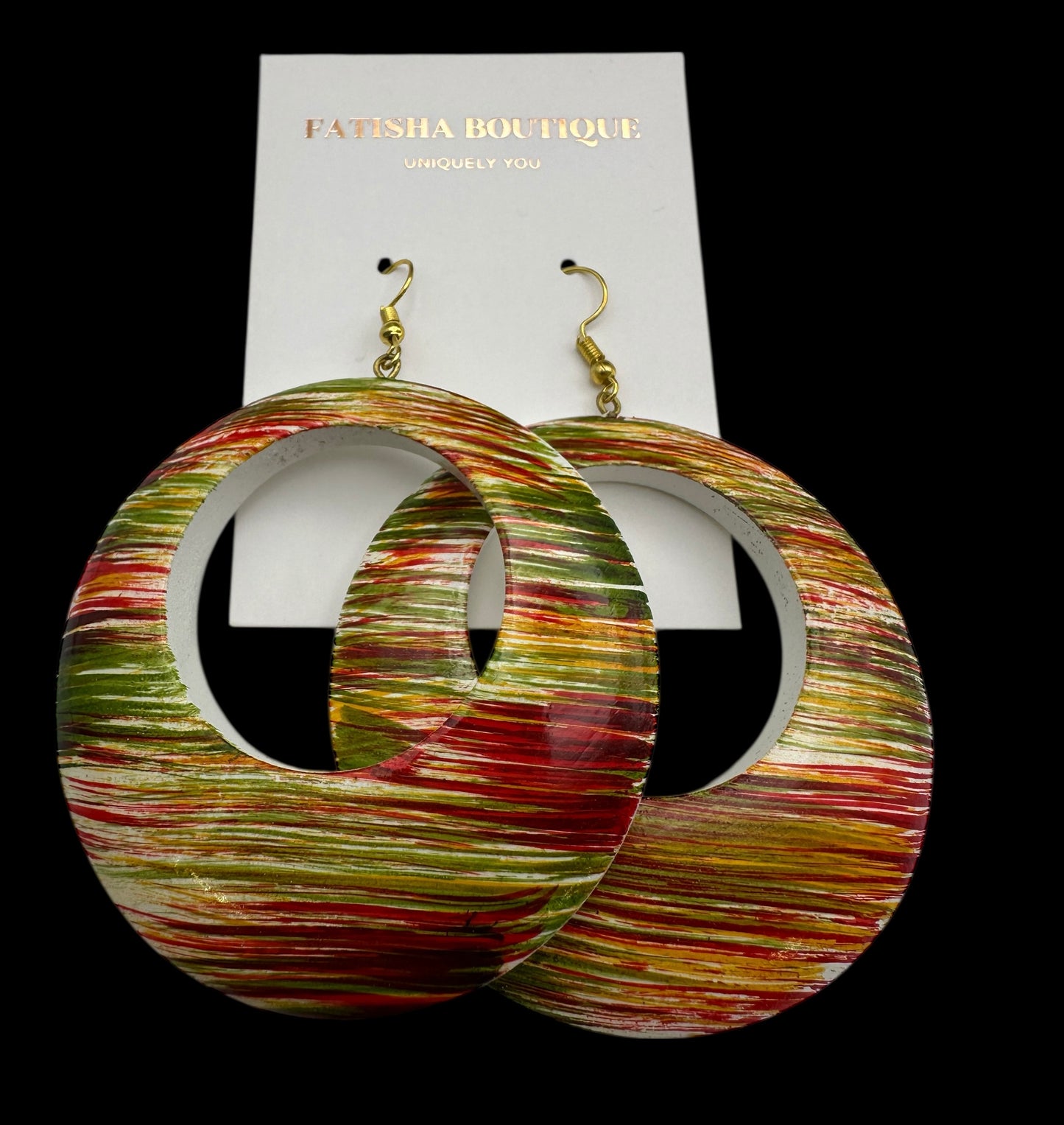 Multicolour Wooden Hoop Earrings – Handmade Boho Statement Jewellery | Lightweight Ethnic Dangle Earrings - Fatisha Boutique #