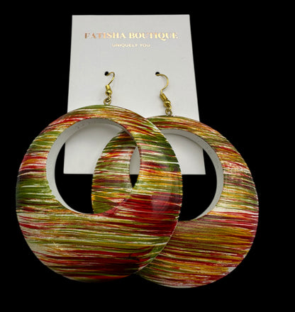Multicolour Wooden Hoop Earrings – Handmade Boho Statement Jewellery | Lightweight Ethnic Dangle Earrings - Fatisha Boutique #